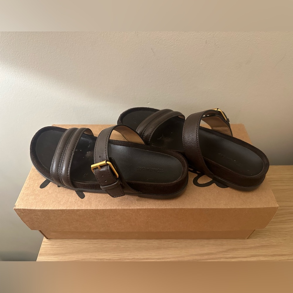 Madewell Dara Double Strap Brown Leather Slide Sandals (Women’s 6.5)